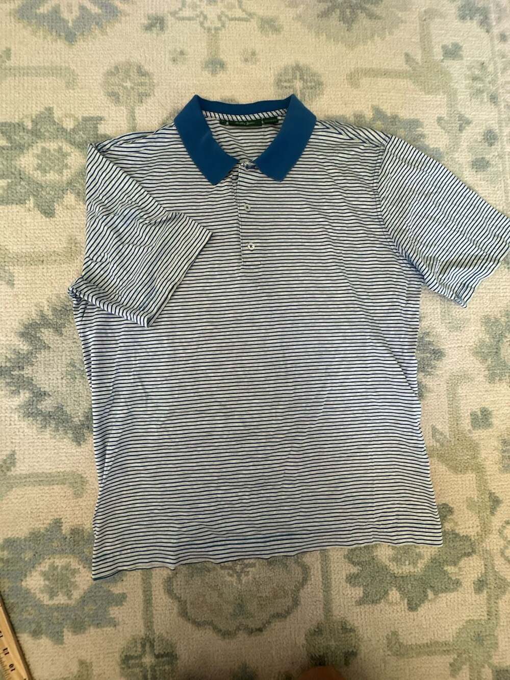 Bobby Jones Men's Blue and White Striped Golf Polo Shirt, Size L